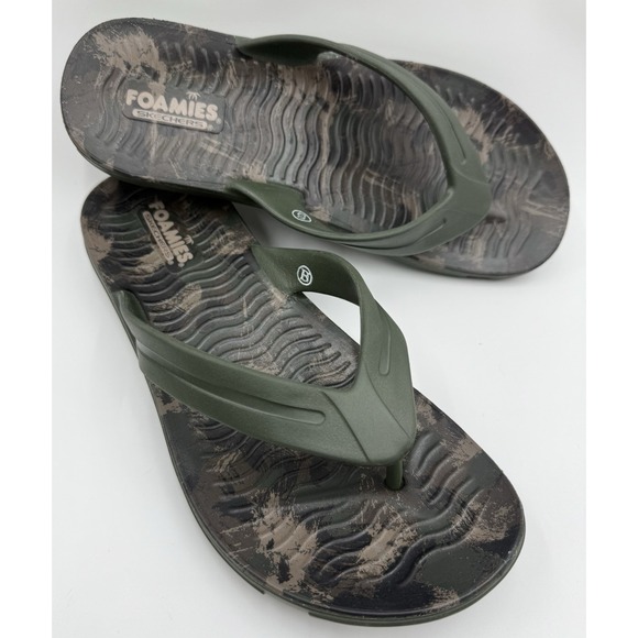 Men's Skechers Foamies‎ Sandbar Hide Out Flip Flops Olive Camo SZ 10 NIB - Picture 1 of 11